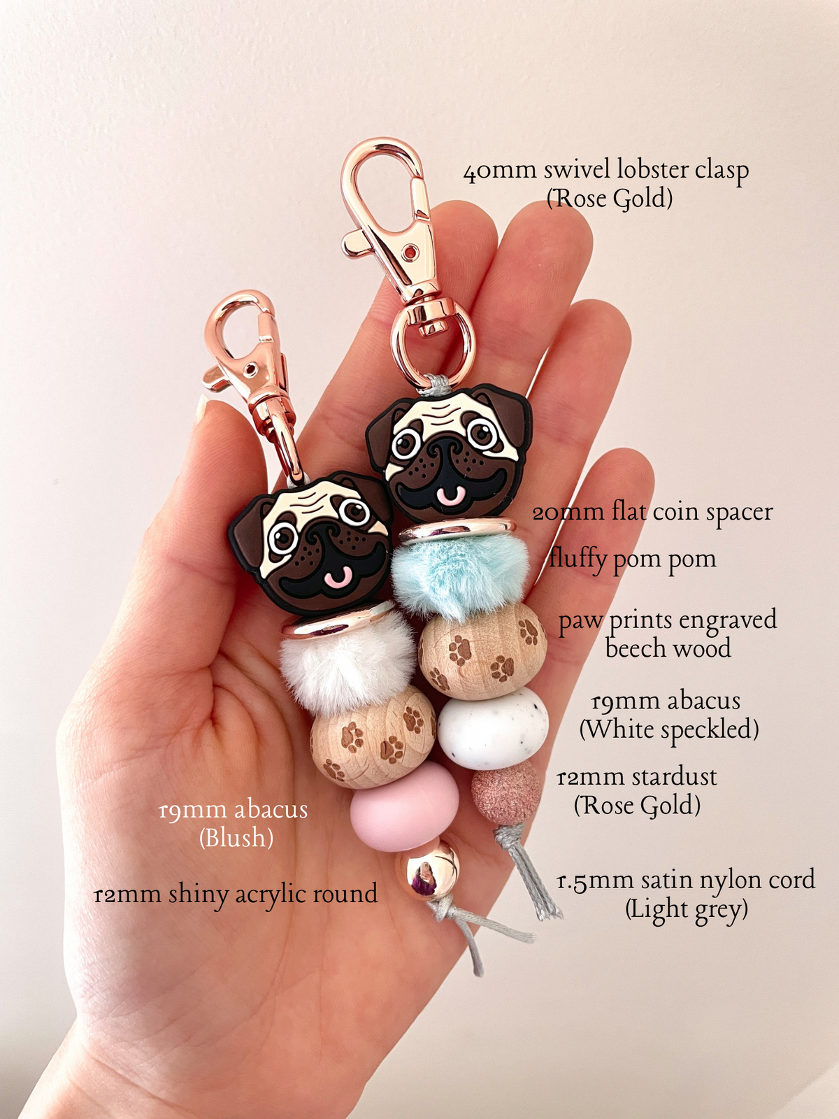 Rosie the Pug Silicone Focal Beads - 2 beads