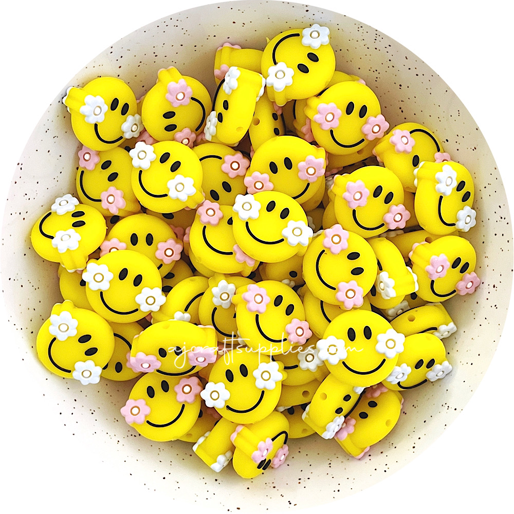 Wooden Beads For Crafts Round Wooden Smile Face Beads Polished