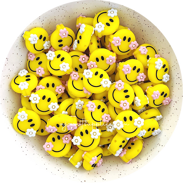 Retro Happy Face Silicone Beads CHOOSE YOUR COLOUR beads