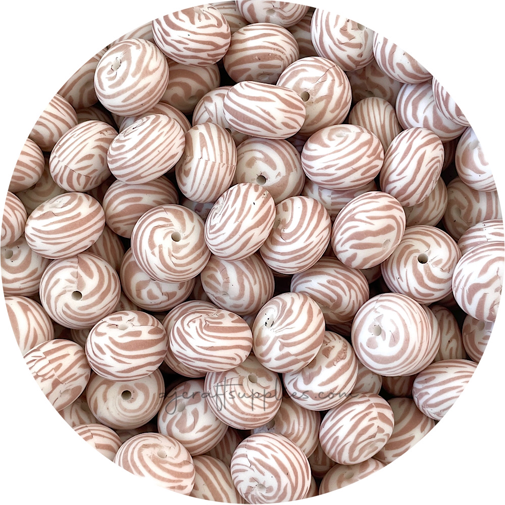 Nude Zebra Print - 19mm Abacus Silicone Beads - 5 Beads