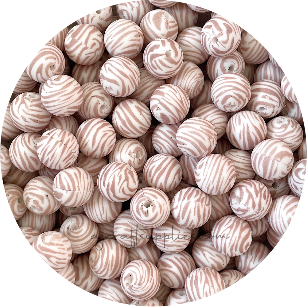 Nude Zebra Print - 15mm round - 10 beads