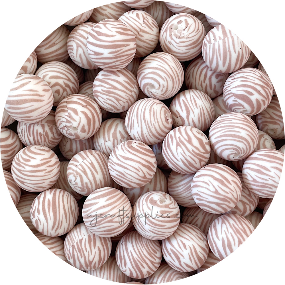 Nude Zebra Print - 19mm round - 5 beads