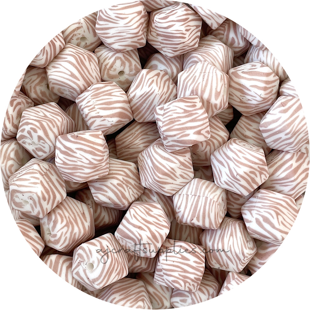Nude Zebra Print - 17mm hexagon - 10 beads