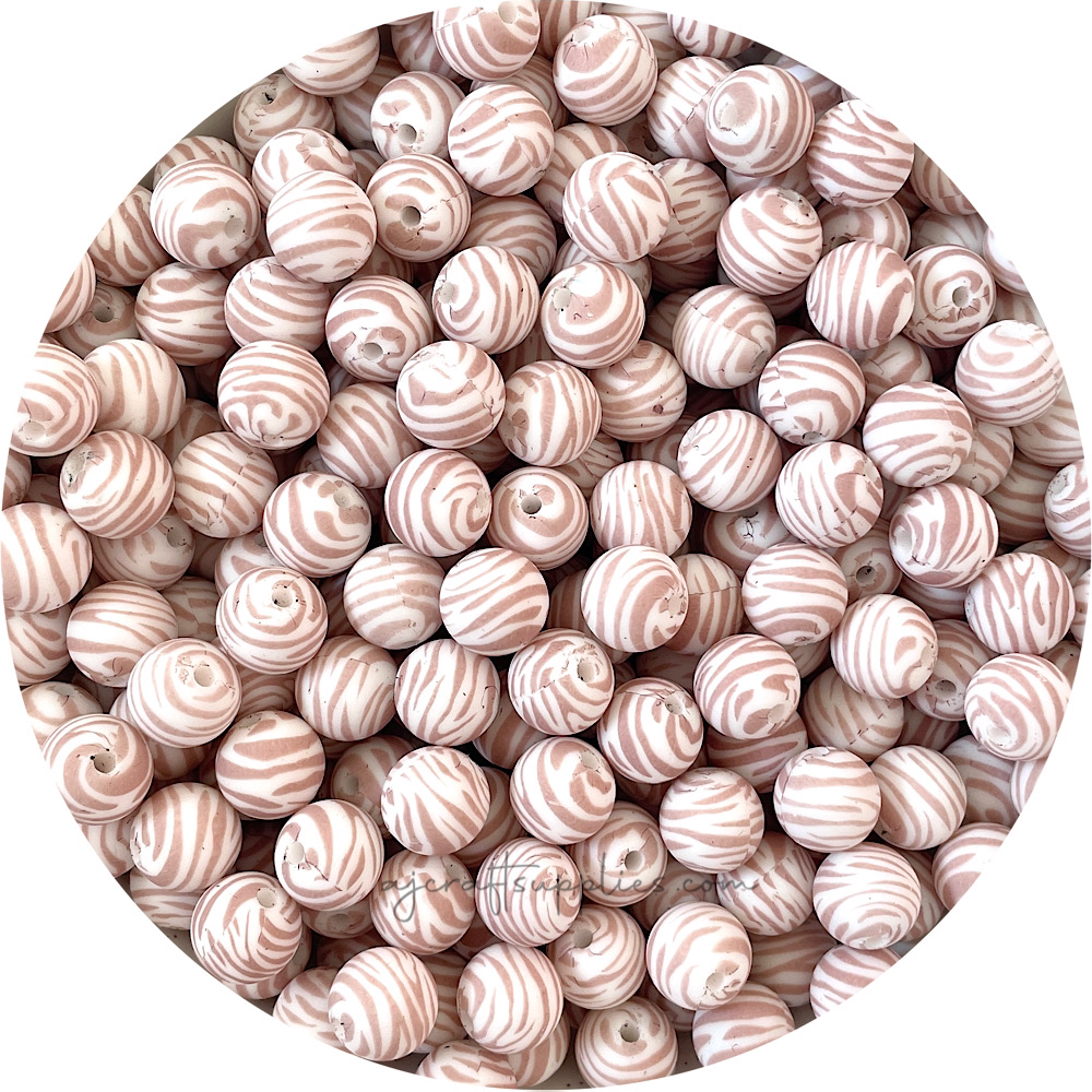 Nude Zebra Print - 12mm Round Silicone Beads - 10 beads