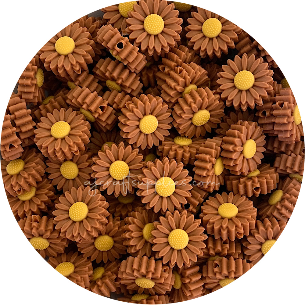 Tan - 22mm Mini Daisy Silicone Beads - 2 beads
