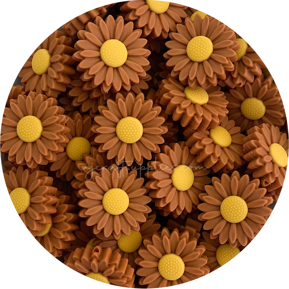 Tan - 30mm Large Daisy Silicone Beads - 2 beads