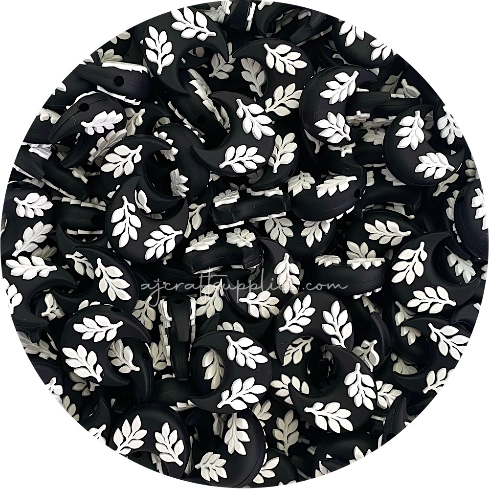 Leaf Crescent Moon Silicone Beads - CHOOSE YOUR COLOUR - 2 beads