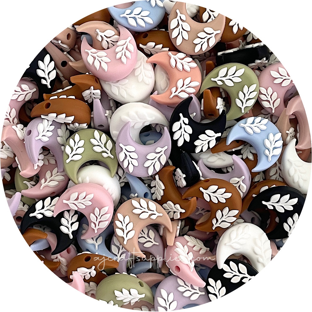 Leaf Crescent Moon Silicone Beads - CHOOSE YOUR COLOUR - 2 beads