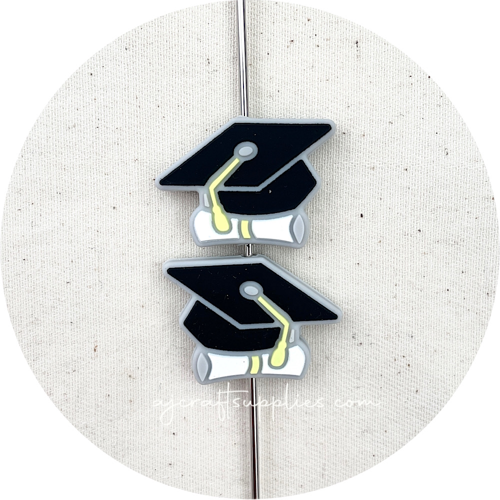 Graduation Hat/Cap & Scroll Silicone Beads - 2 beads