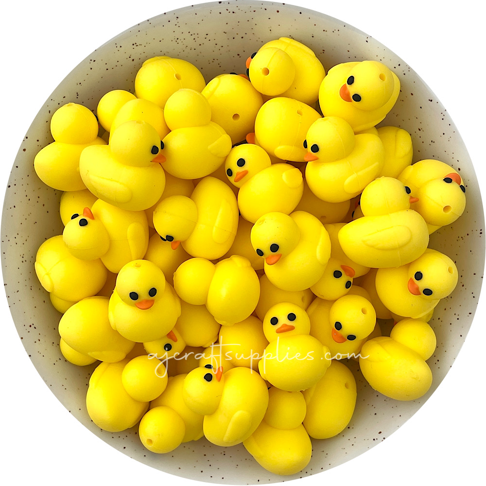 3D Yellow Duck Silicone Beads - 2 beads