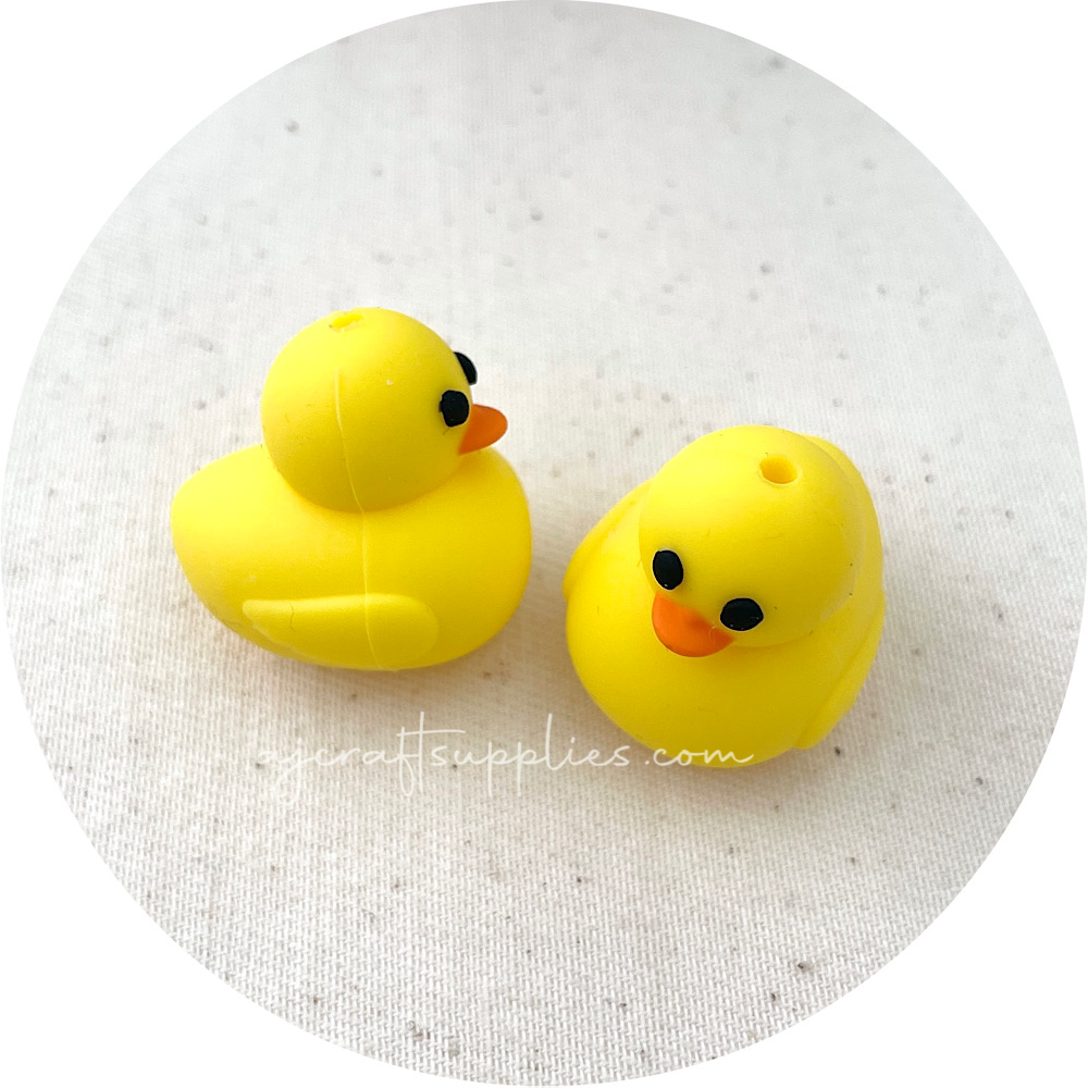 3D Yellow Duck Silicone Beads - 2 beads