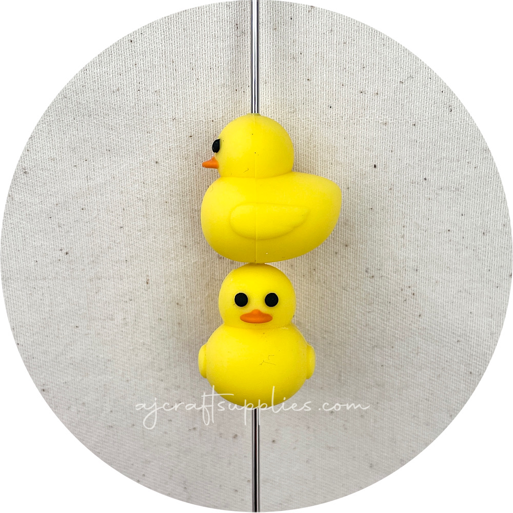3D Yellow Duck Silicone Beads - 2 beads
