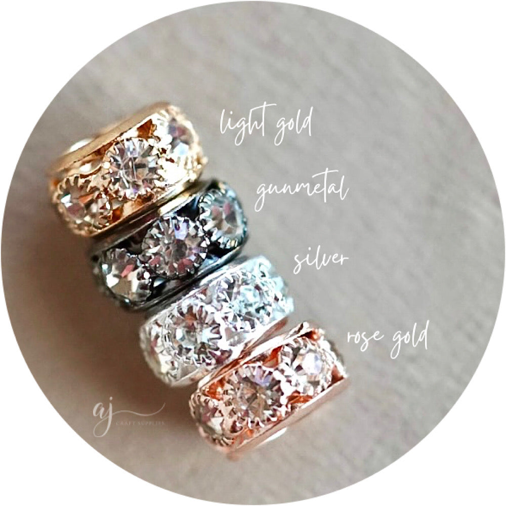 12mm Rhinestone Metal Spacer Beads - CHOOSE YOUR COLOUR - 5 Beads