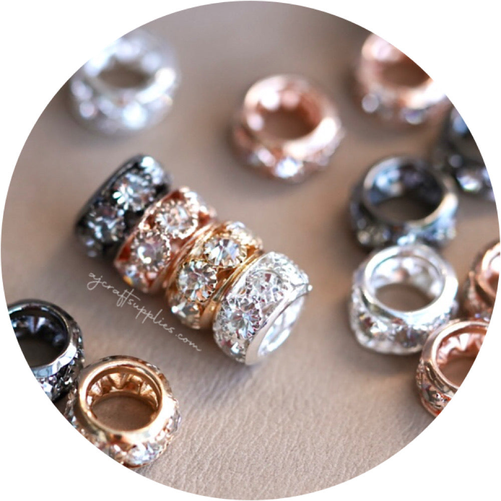 12mm Rhinestone Metal Spacer Beads - CHOOSE YOUR COLOUR - 5 Beads