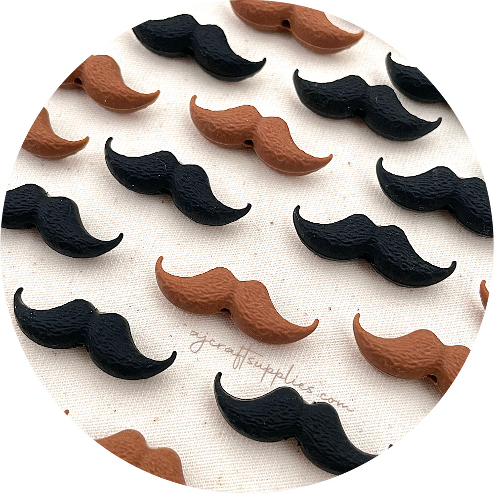 3D Moustache (Mo) Silicone Focal Beads - CHOOSE YOUR COLOUR - 2 beads