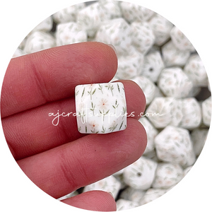 Daisy Print - 14mm mini hexagon Silicone Beads - 5 Beads