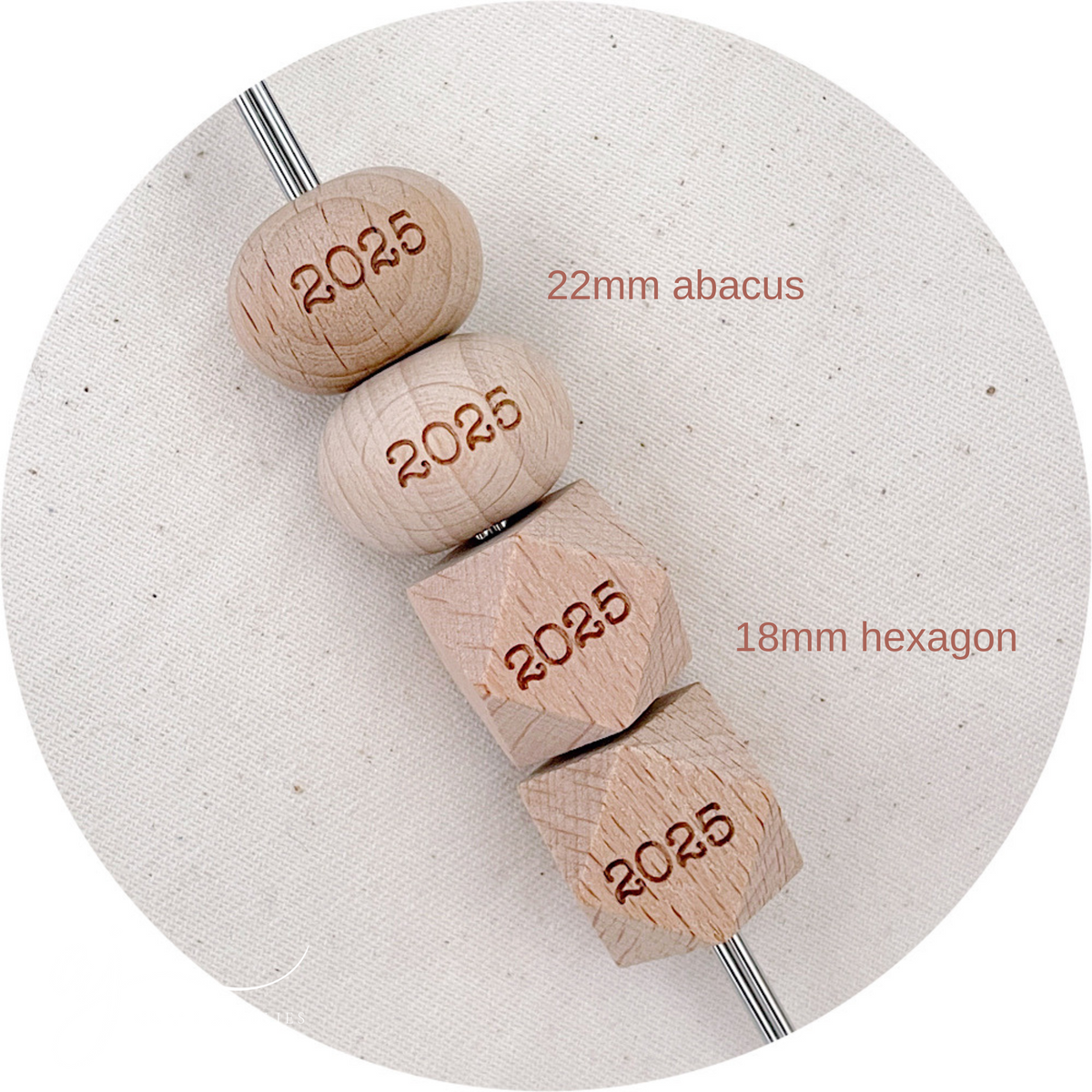 Beech Wood Engraved Beads (2025) - CHOOSE A SIZE - 5 beads