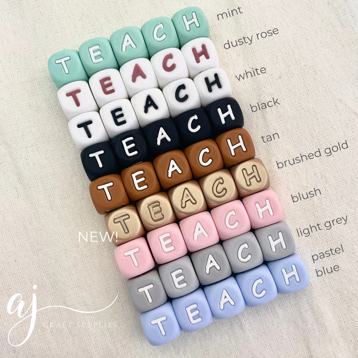 12mm Brushed Gold Silicone Letter Beads - Choose Your Letters - Each