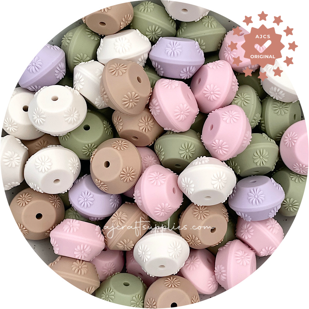22mm Saucer (Daisy Embossed) Silicone Beads (SINGLE COLOUR) - CHOOSE YOUR COLOUR - 5 beads