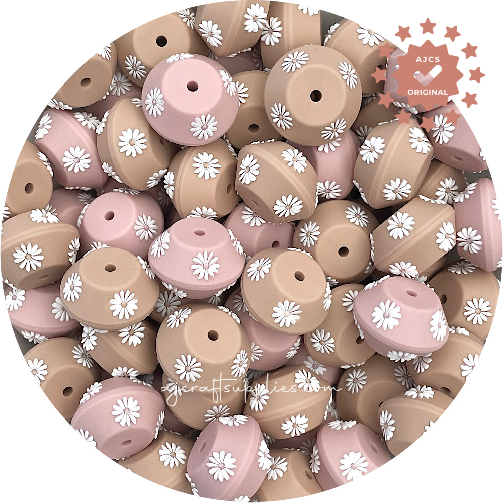 22mm Saucer (Daisy Embossed) Silicone Beads (TWO TONED) - CHOOSE YOUR COLOUR - 5 beads