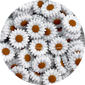 Tan Speckled - 30mm Large Daisy Silicone Beads - 2 beads
