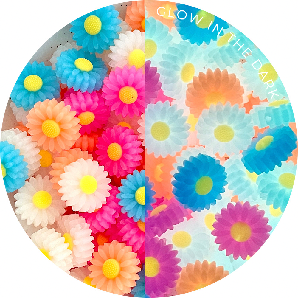 22mm Mini Daisy Glow in the Dark Silicone Beads - CHOOSE YOUR COLOUR - 2 Beads