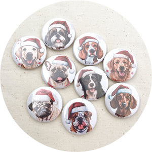 37mm Button Badges - CHRISTMAS DOGS- 2 badges - CHOOSE YOUR DESIGN