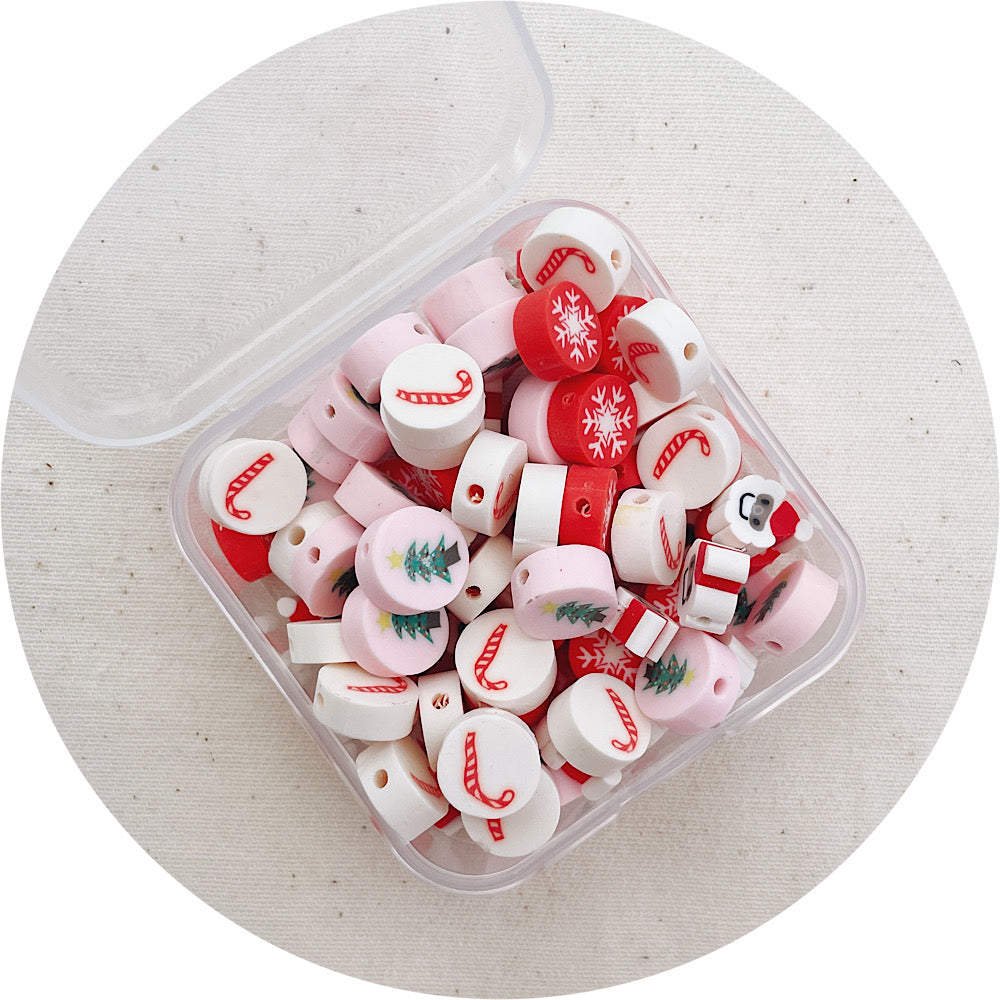 Polymer Clay Mini Beads - Christmas Mix - 80 Beads (4 Designs)