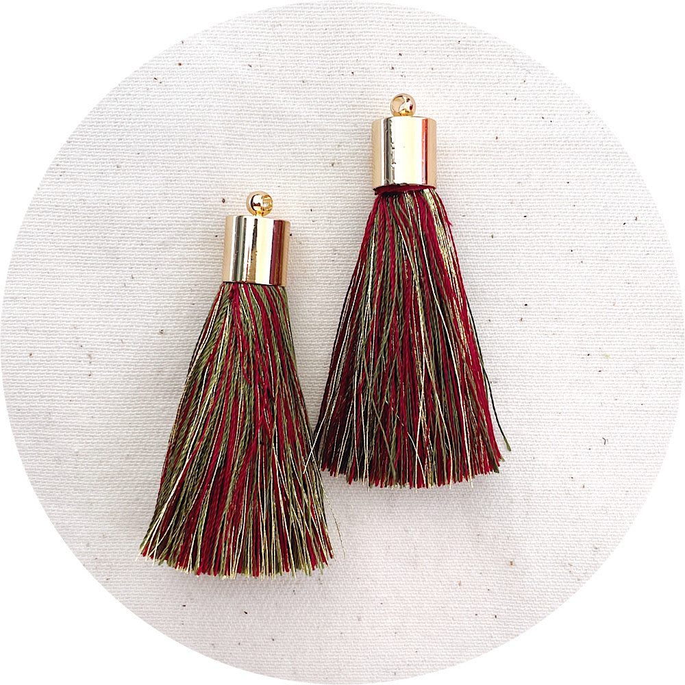 50mm Silk Tassels - Gold Cap - Christmas Edition (Gold, Red & Green Mix) - 2pack