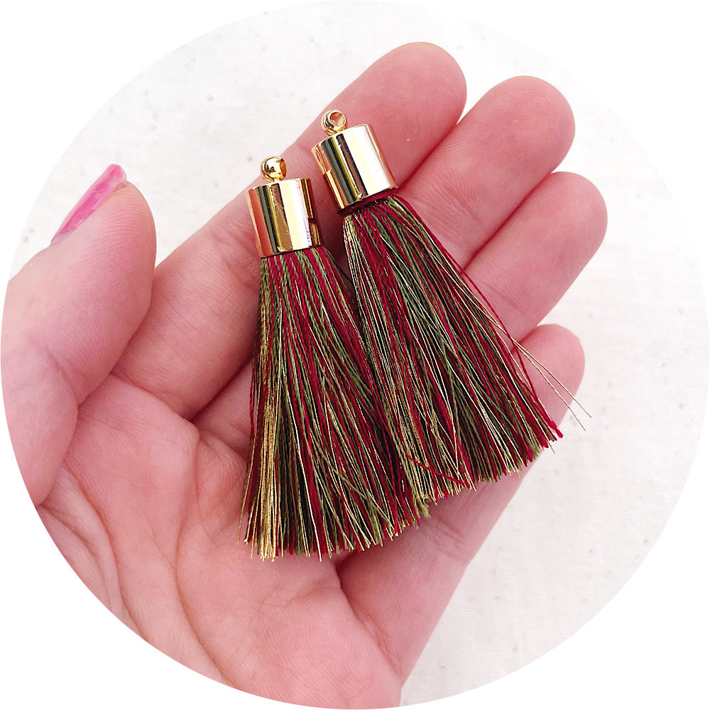 50mm Silk Tassels - Gold Cap - Christmas Edition (Gold, Red & Green Mix) - 2pack
