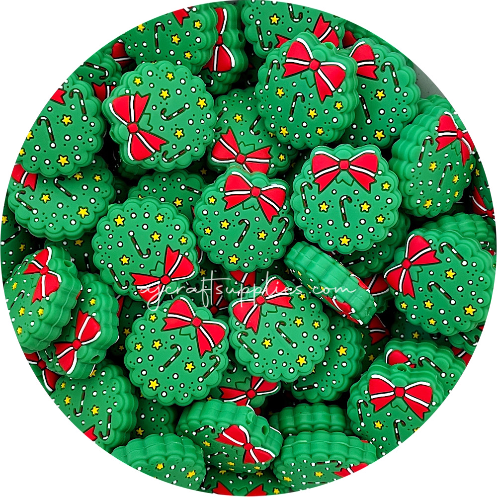 Christmas Wreath Silicone Beads - 2 beads