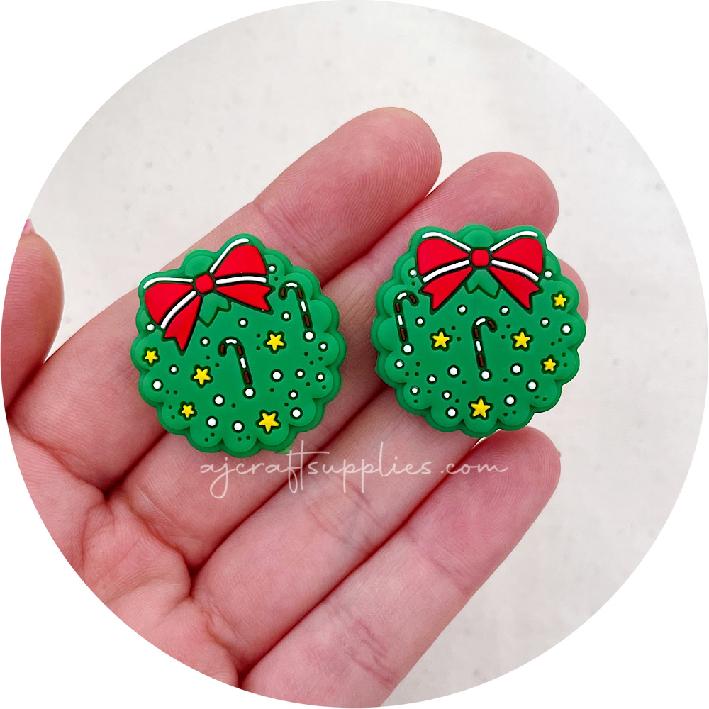 Christmas Wreath Silicone Beads - 2 beads
