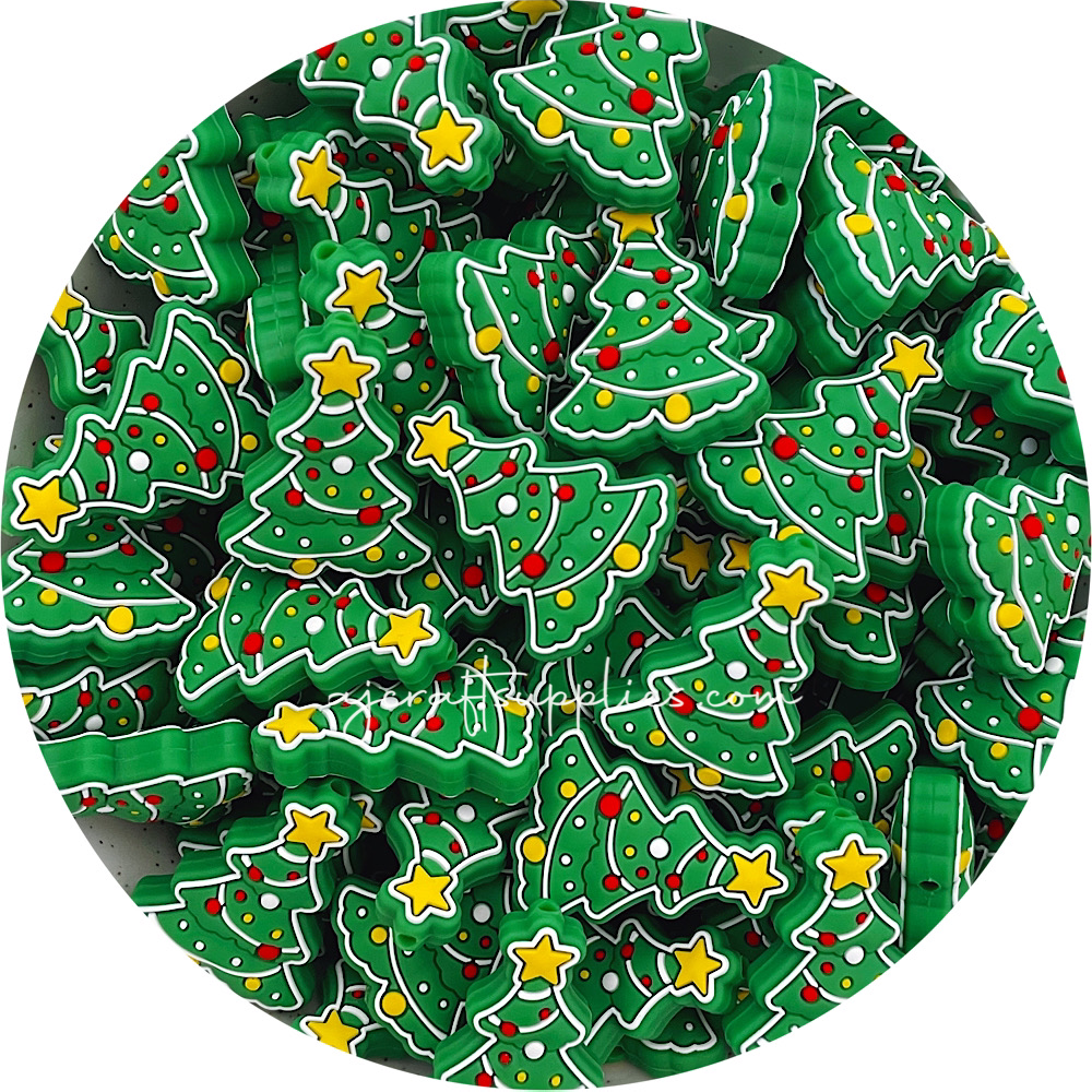 Christmas Tree Silicone Beads - 2 beads