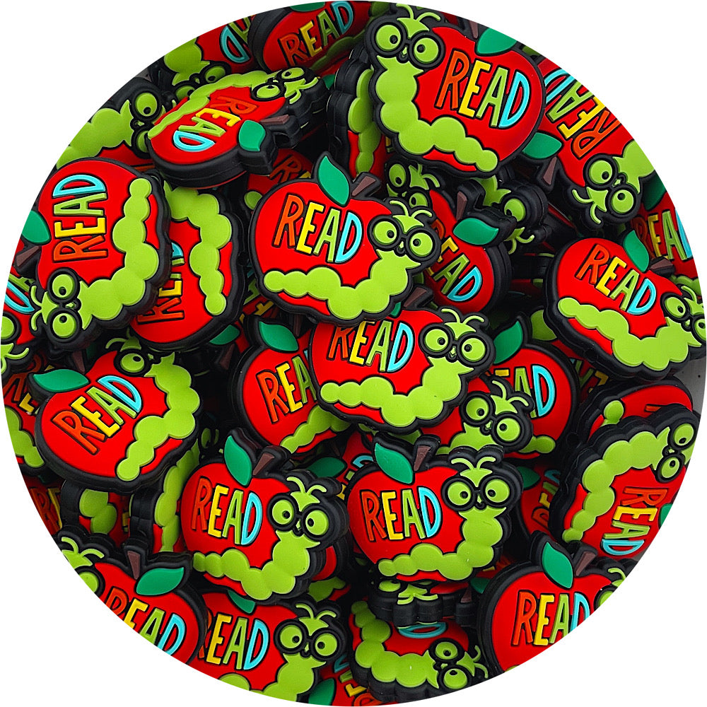 Read Apple Bookworm Silicone Beads - 2 beads