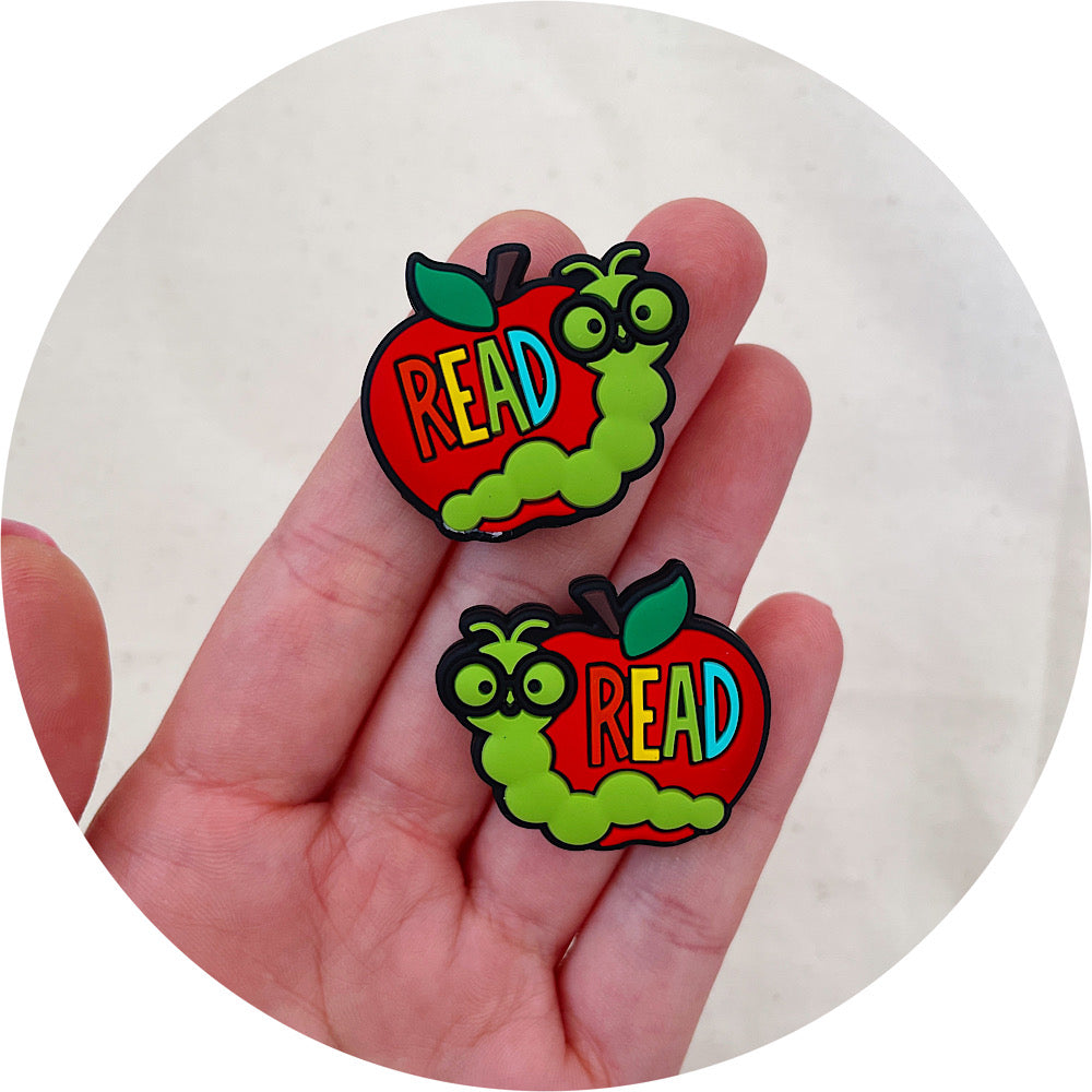 Read Apple Bookworm Silicone Beads - 2 beads