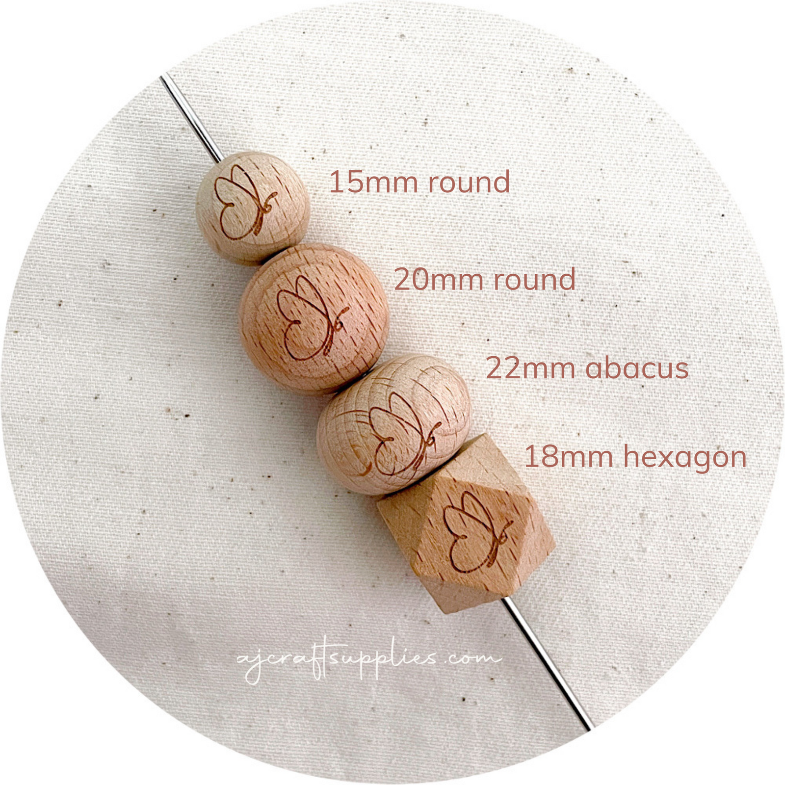 Beech Wood Engraved Beads (BUTTERFLY) - CHOOSE A SIZE - 5 beads