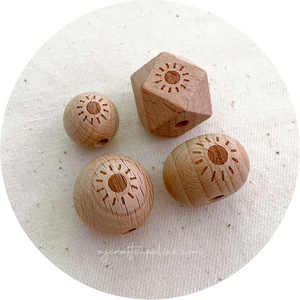 Beech Wood Engraved Beads (SUNSHINE) - CHOOSE A SIZE - 5 beads