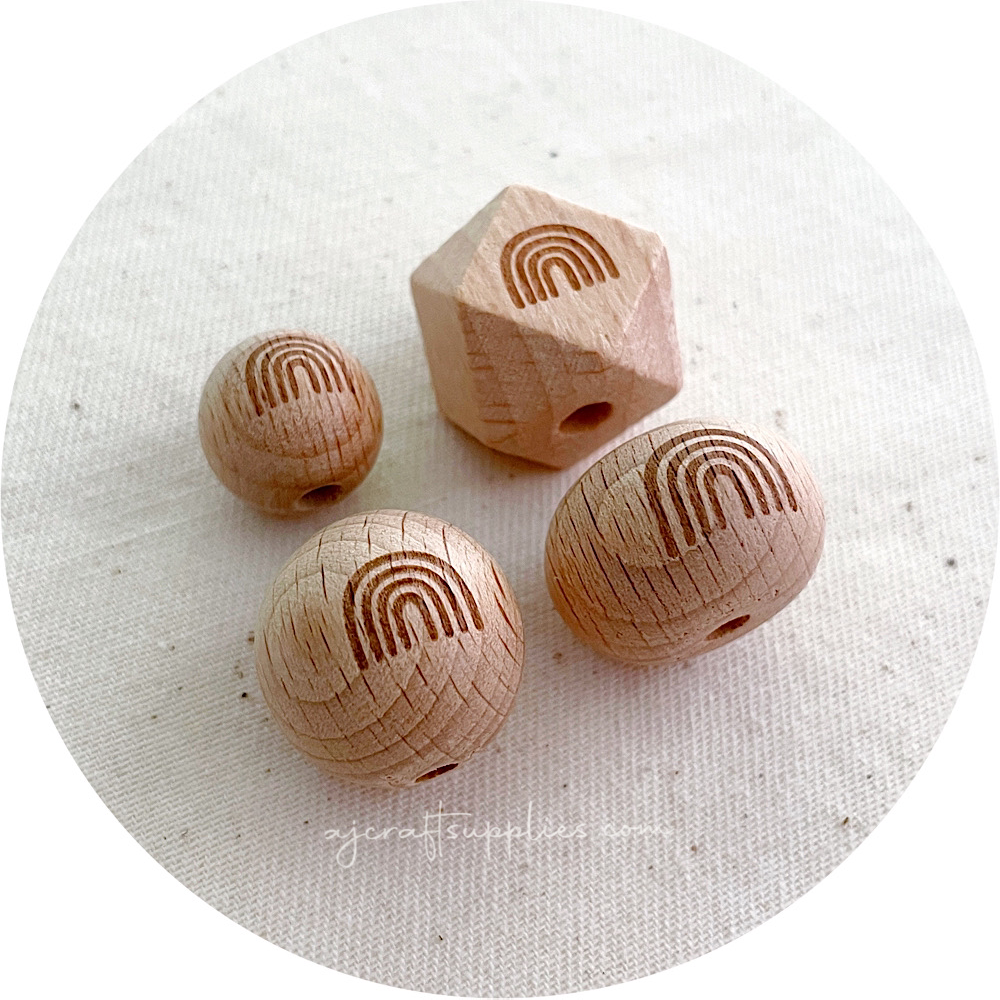 Beech Wood Engraved Beads (RAINBOW ARCH) - CHOOSE A SIZE - 5 beads