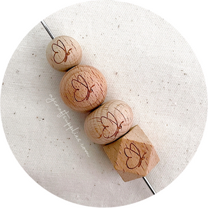 Beech Wood Engraved Beads (BUTTERFLY) - CHOOSE A SIZE - 5 beads