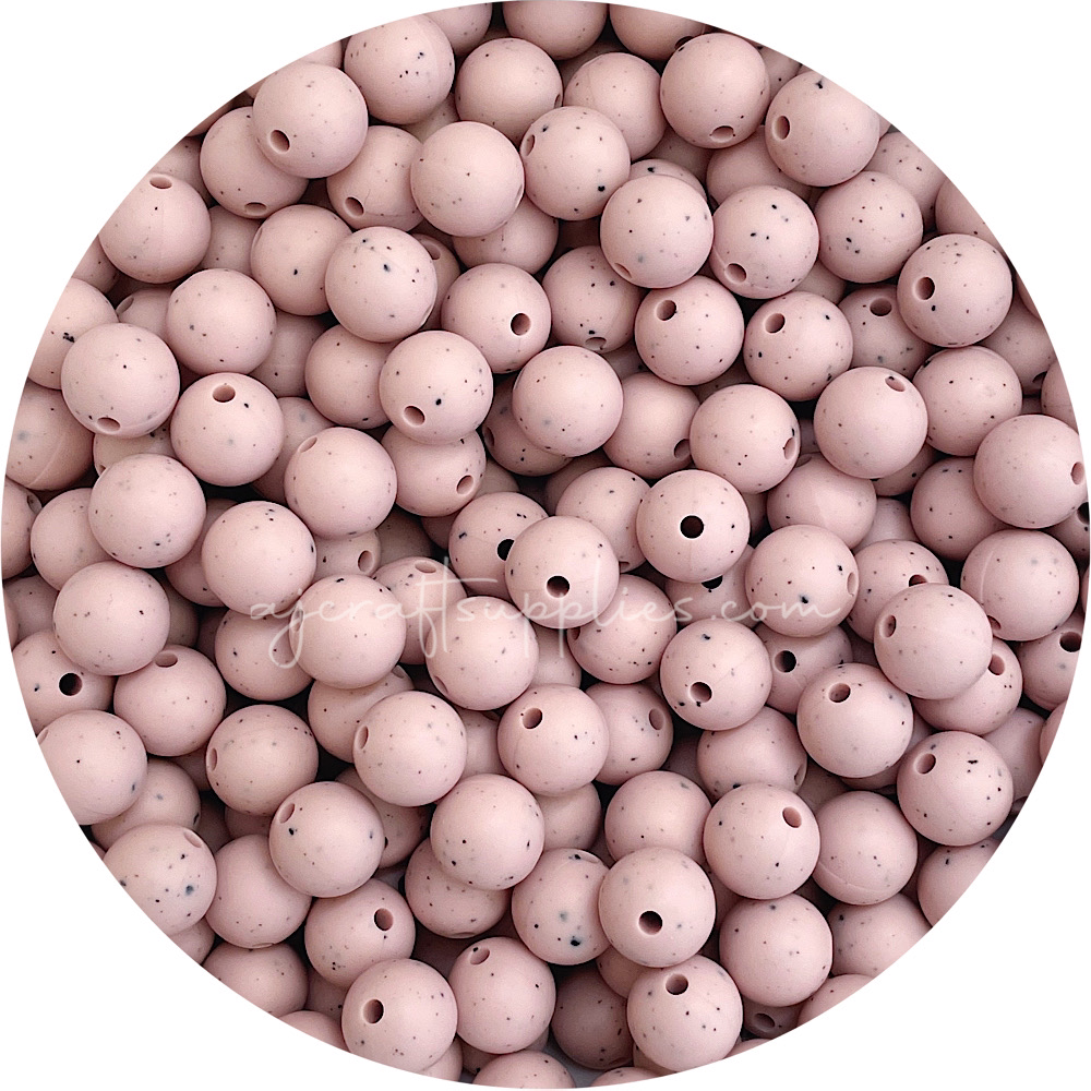Nude Speckled - 12mm Round Silicone Beads - 10 beads