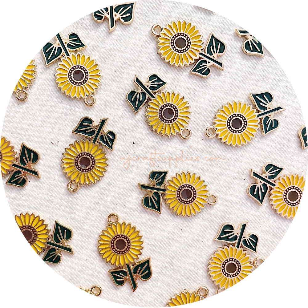 28mm Sunflower Enamel Metal Charms - 2 pcs