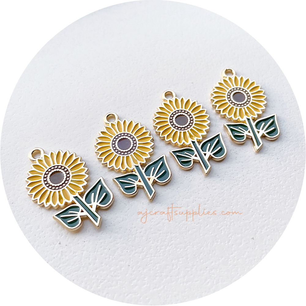 28mm Sunflower Enamel Metal Charms - 2 pcs
