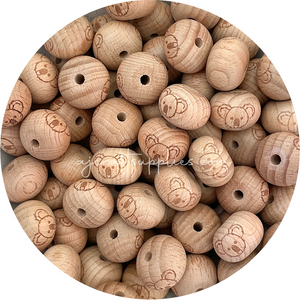 Beech Wood Engraved Beads (KOALA) - CHOOSE A SIZE - 5 beads