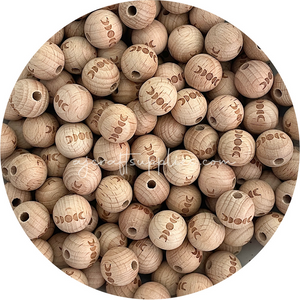 Beech Wood Engraved Beads (MOON PHASE) - CHOOSE A SIZE - 5 beads