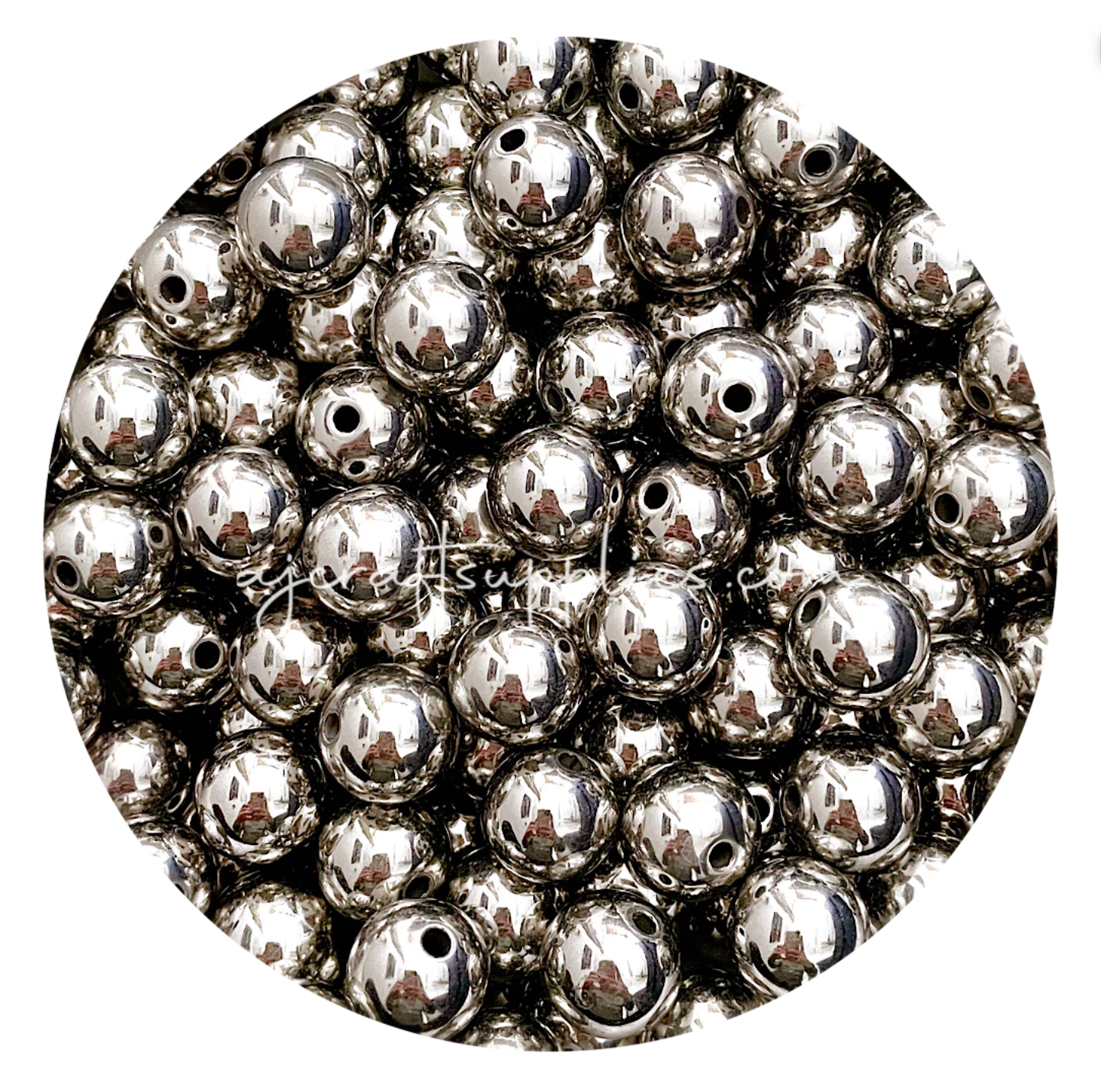16mm Silver Round Acrylic Beads - 10 Beads