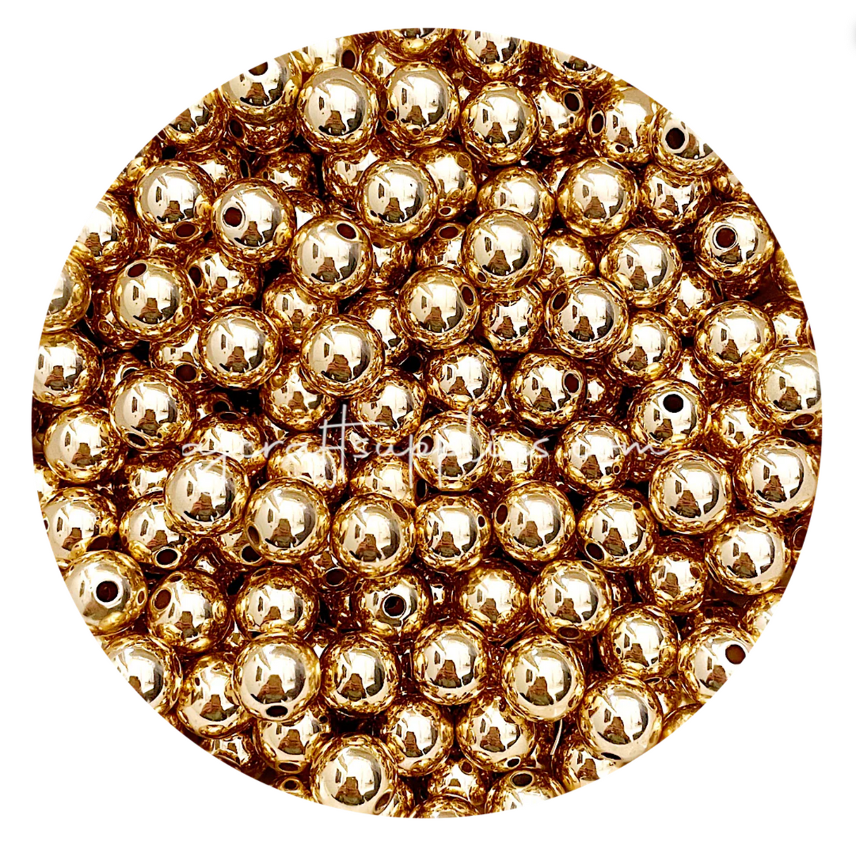 12mm Gold Round Acrylic Beads (2.5mm small hole) - 10 Beads