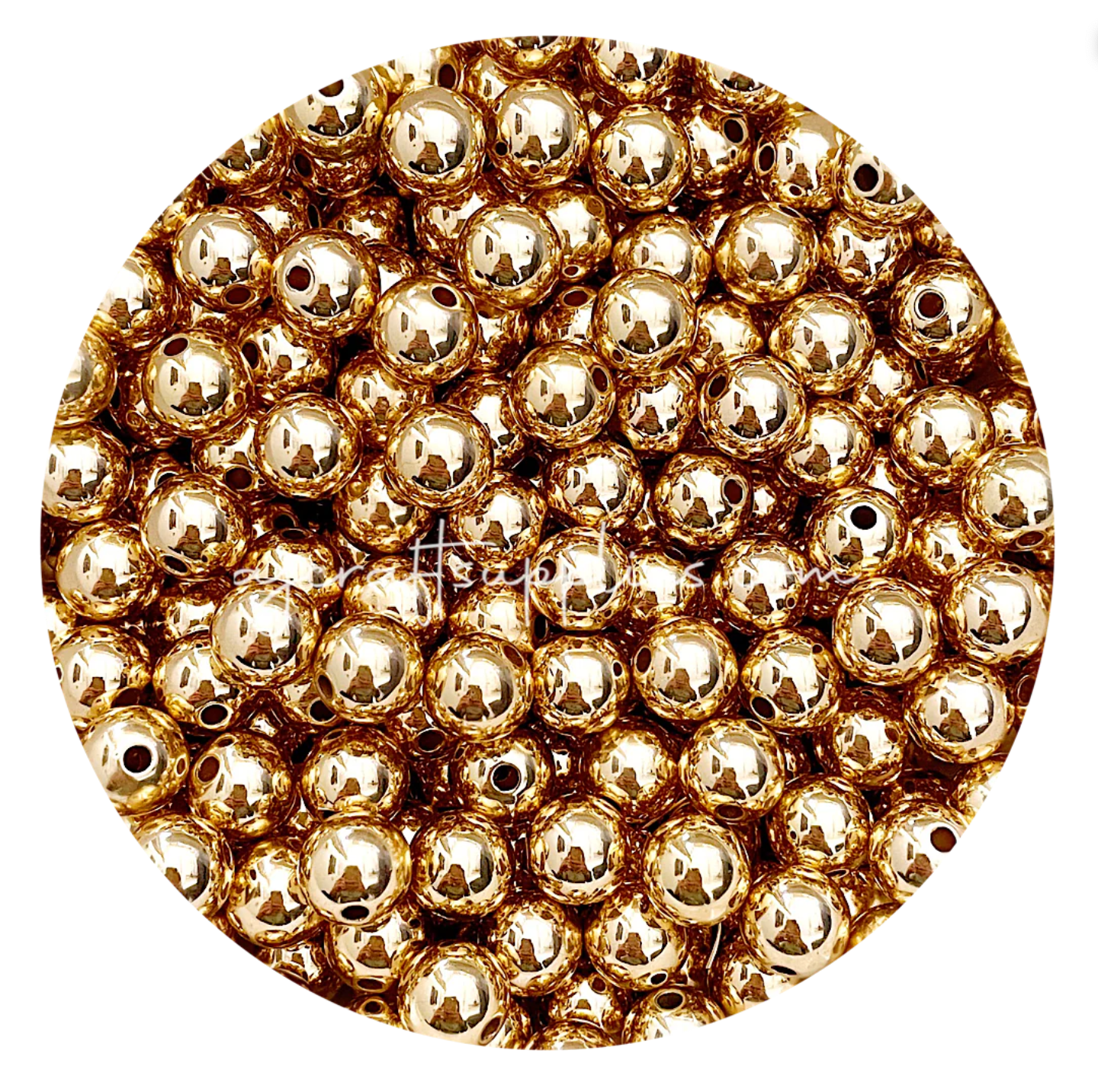12mm Gold Round Acrylic Beads (2.5mm small hole) - 10 Beads
