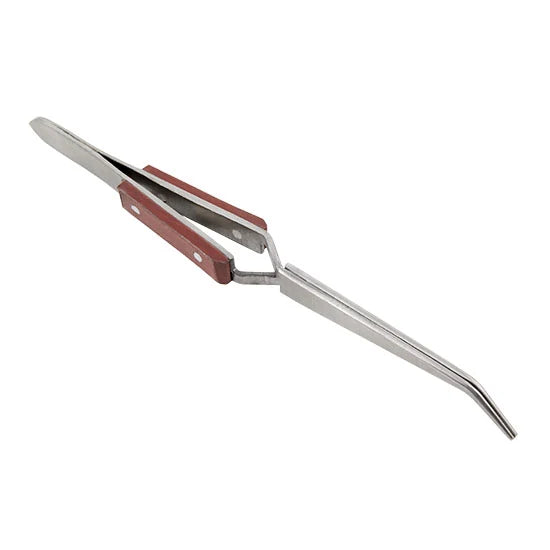 6.5" Stainless Steel Curved Cross-Lock Tweezers with Fiber Grip Handles