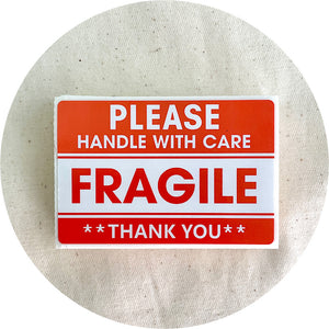 7.5cm Fragile Warning Rectangle Stickers - Red/White -  100 sticks