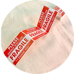 7.5cm Fragile Warning Rectangle Stickers - Red/White -  100 sticks